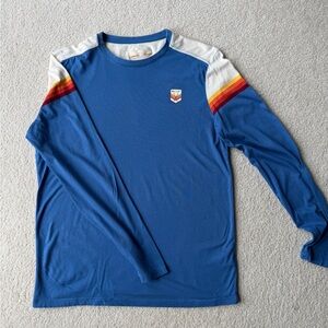 Marine Layer Blue Long Sleeve Tee with Rainbow Accents